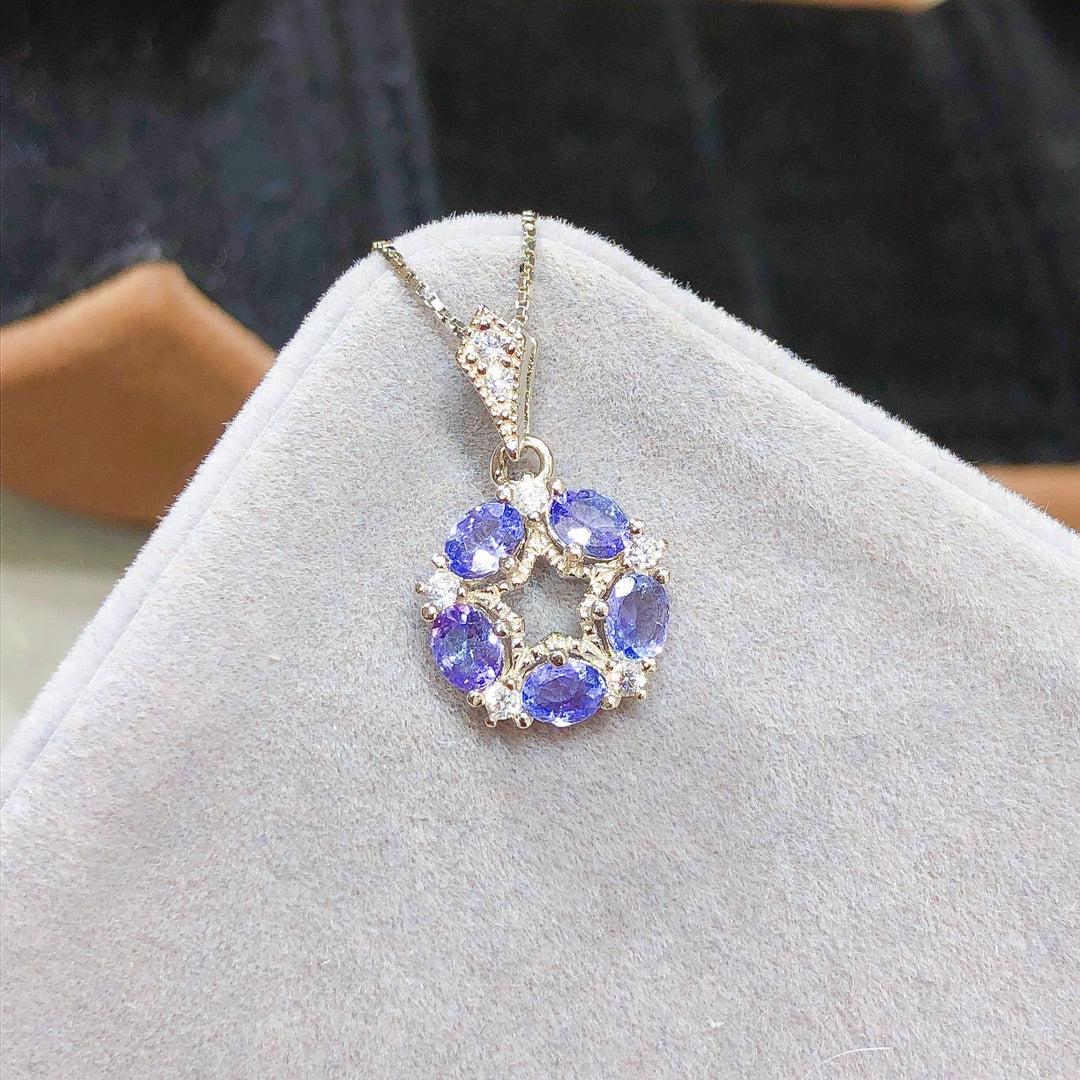 [DF] Collier pendentif en tanzanite fabriqué à la main avec chaîne remplie d'or 18 carats de 18 pouces pour elle