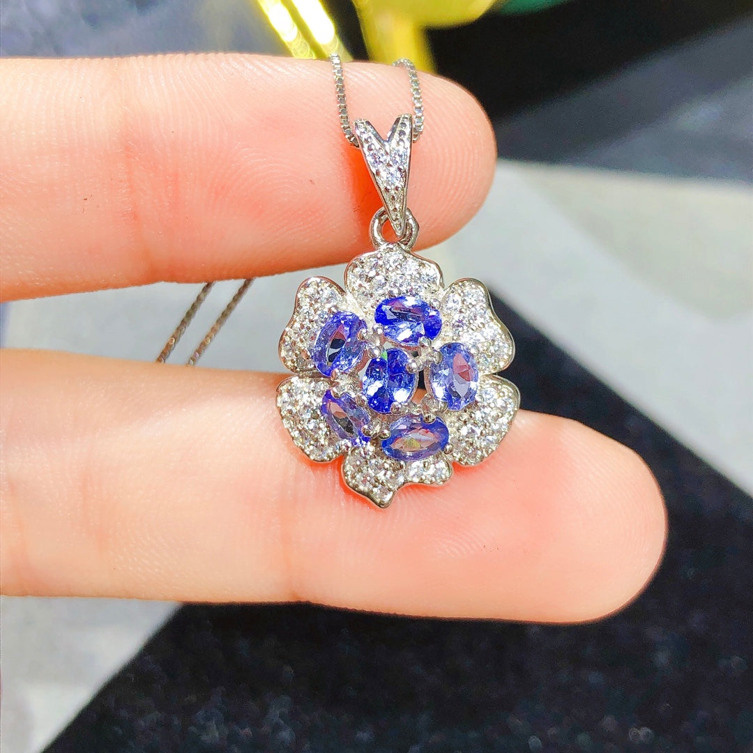 [DF] Collier pendentif unique en or 18 carats avec pierre précieuse tanzanite pour femme