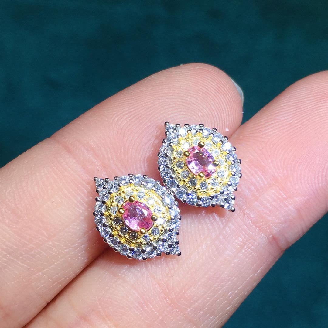 [DFVibrant Pink Paraparaiba Sapphire Stud Earrings - Unveil Radiance