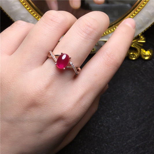 Color treasure jewelry 925 silver inlaid red corundum ring