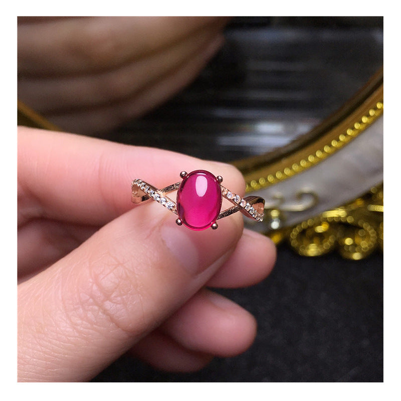 Bijoux au trésor de couleur, bague en corindon rouge incrusté d'argent 925