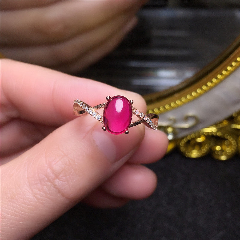 Bijoux au trésor de couleur, bague en corindon rouge incrusté d'argent 925