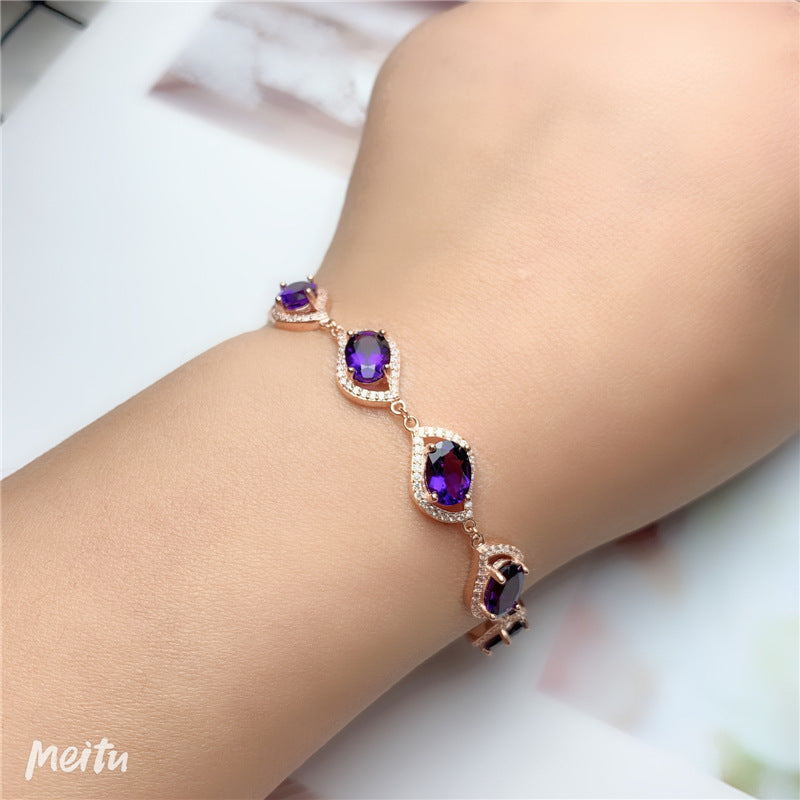 Pulsera de mujer con incrustaciones de amatista natural y topacio en plata 925