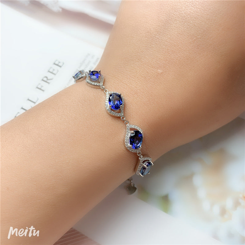 Pulsera de mujer con incrustaciones de amatista natural y topacio en plata 925