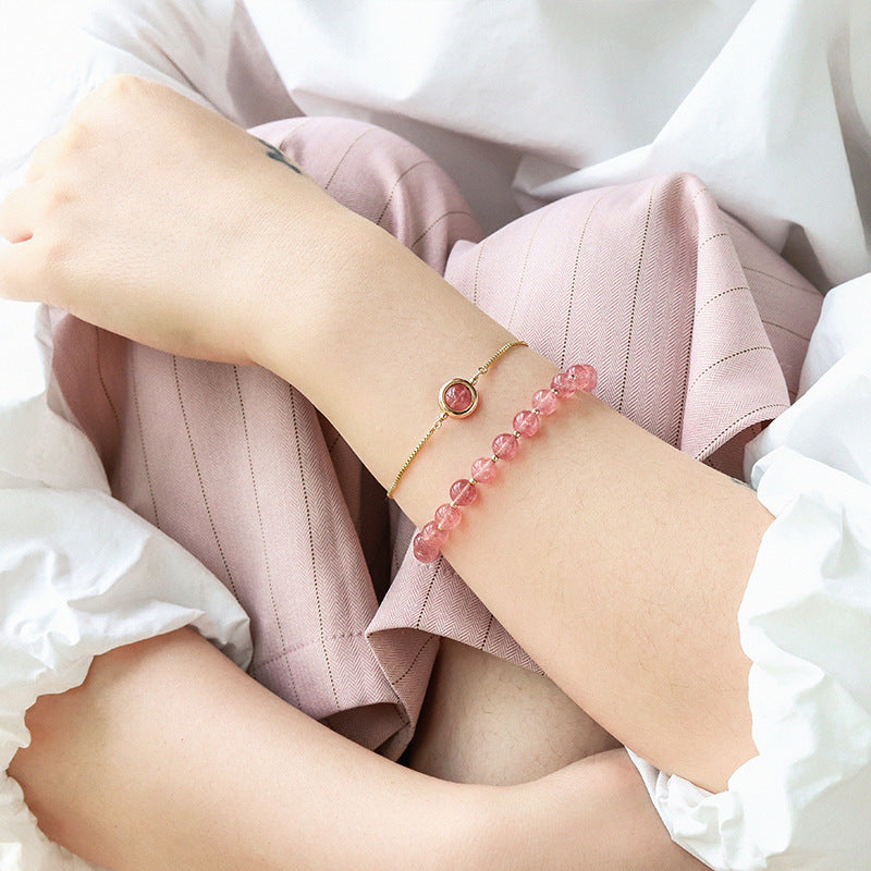 Bracelet en cristal de fraise naturel, Double anneau en cristal de glace, Design minoritaire