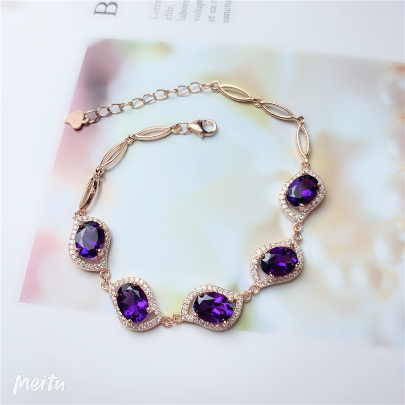 Pulsera de mujer con incrustaciones de amatista natural y topacio en plata 925