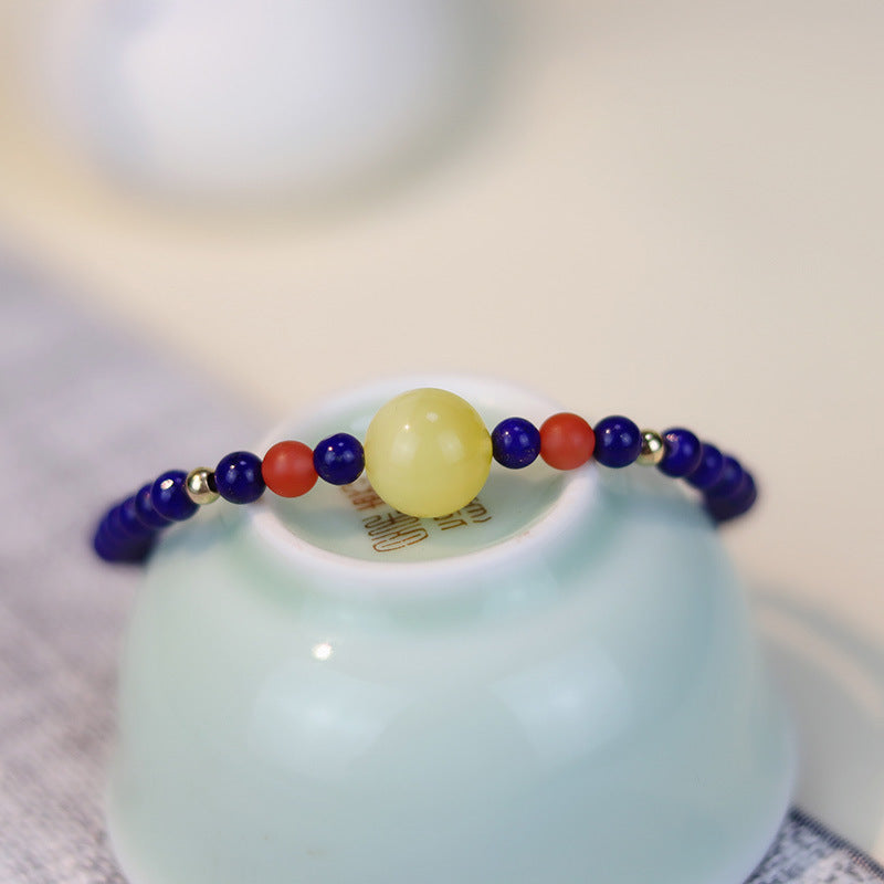 Bracelet lapis-lazuli naturel 7A avec bracelet rouge du sud en cire d'abeille