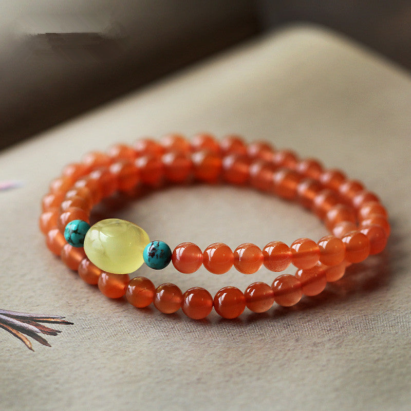 Handmade Liangshan South Red Agate Buddha Bead Bracelet Honey Wax Turquoise Accessories Bracelet