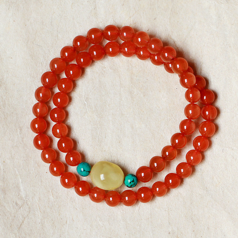 Handmade Liangshan South Red Agate Buddha Bead Bracelet Honey Wax Turquoise Accessories Bracelet