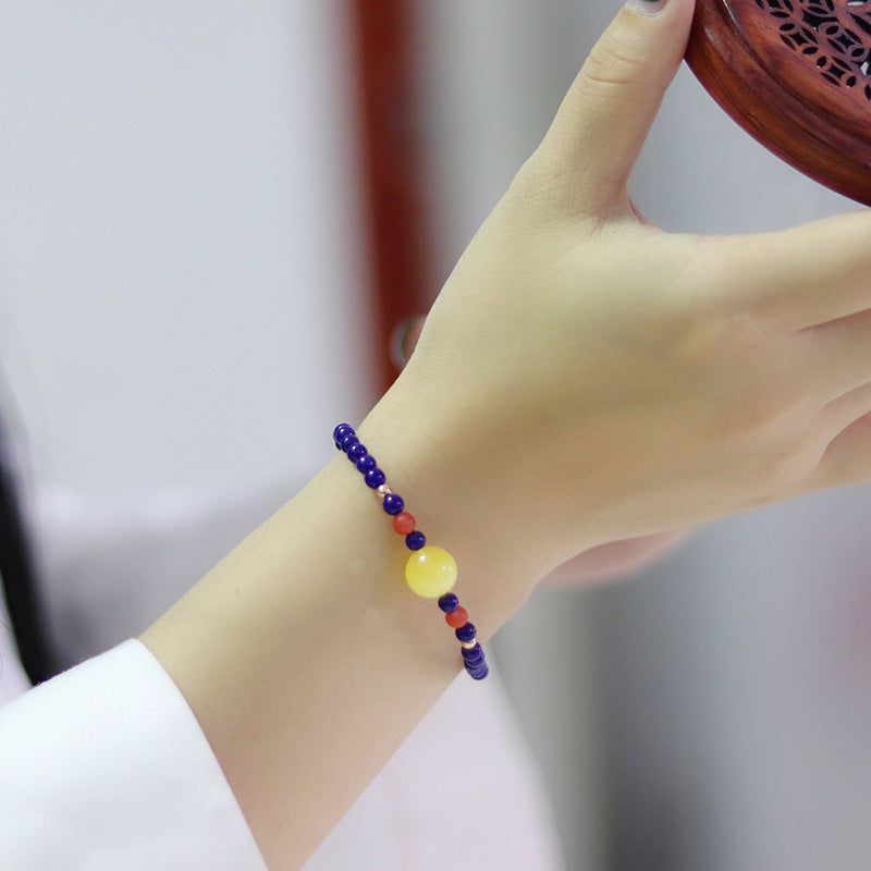 Bracelet lapis-lazuli naturel 7A avec bracelet rouge du sud en cire d'abeille