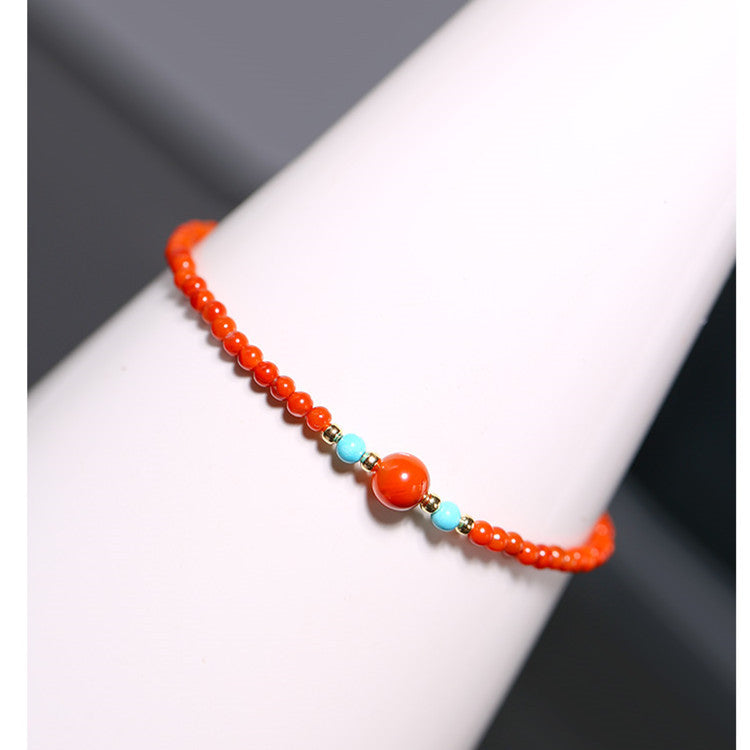 Pulsera de piedra preciosa de ágata roja del sur natural con baño de oro de 14 quilates y turquesa