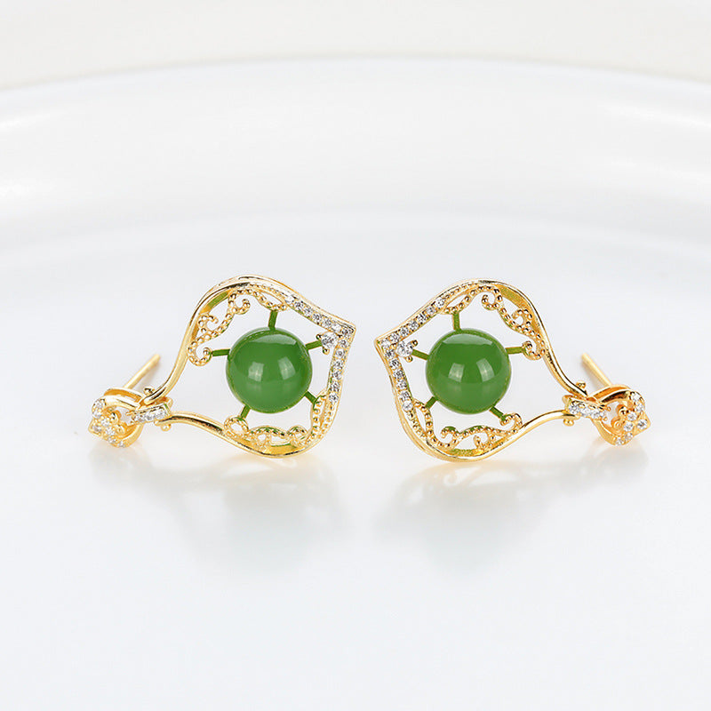 Boucles d'oreilles en argent sterling S925, perles de jaspe de jade hétien, plaqué or de haute qualité, avec manche en chaîne