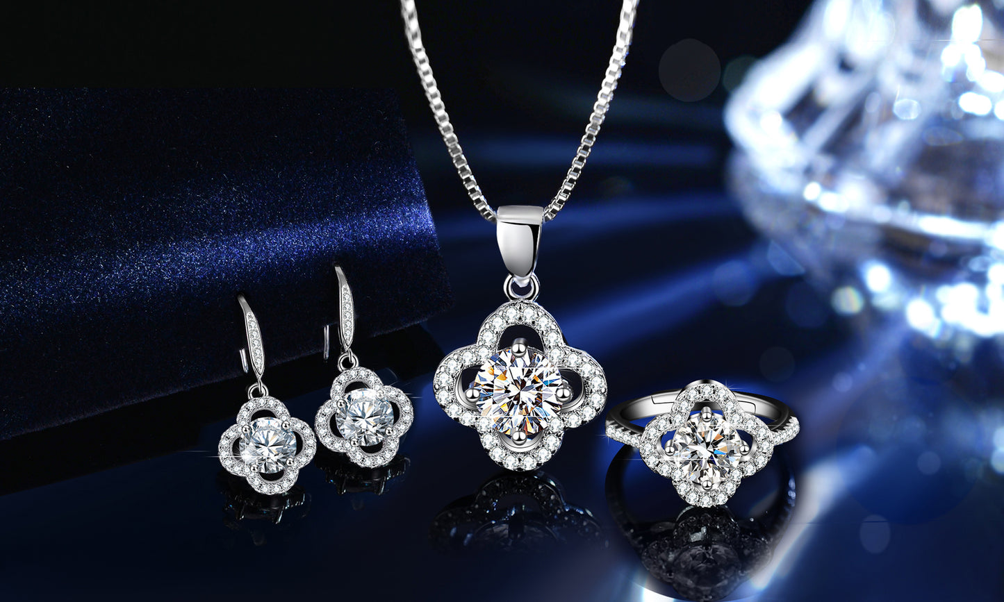 Moissanite Jewellery Set(1Necklace, 1 pair of Earrings, 1 ring)