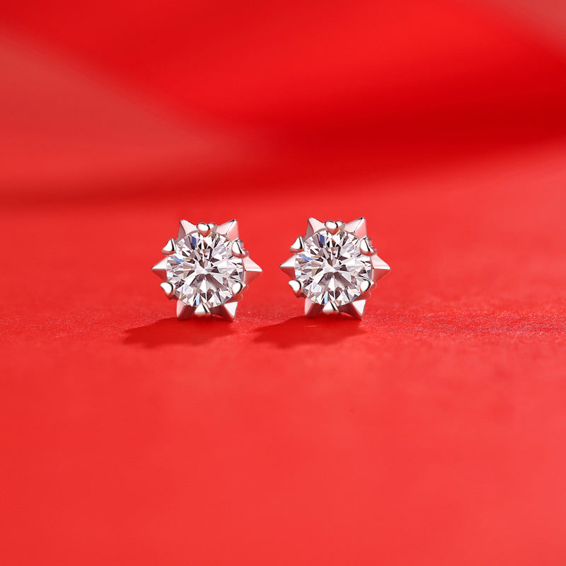 925 Silver Mosang Stone Snowflake Earrings Simplified Earrings