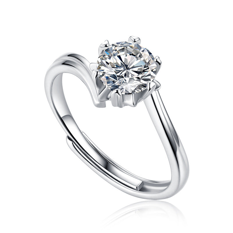 Ring S925 Silver Plated Platinum Set with Mosonite Snow Flower Women's Ring New Silver Jewelry