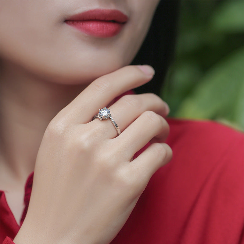 Anillo de platino bañado en plata S925 con flor de nieve de mosonita para mujer, joyería de plata nueva