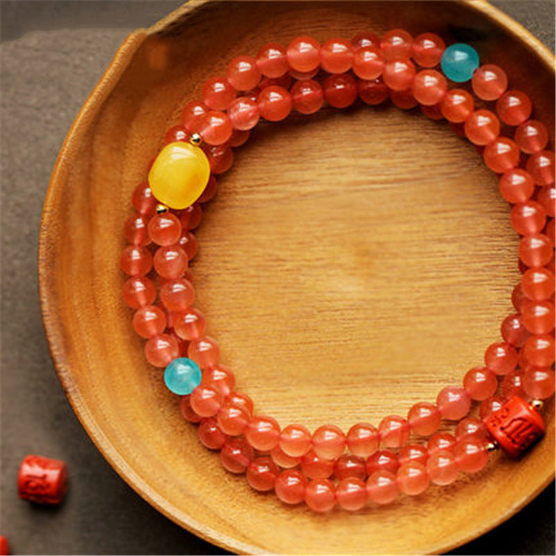 Natural Ice Floating South Red Agate Multi Circle Buddha Bead Handstring