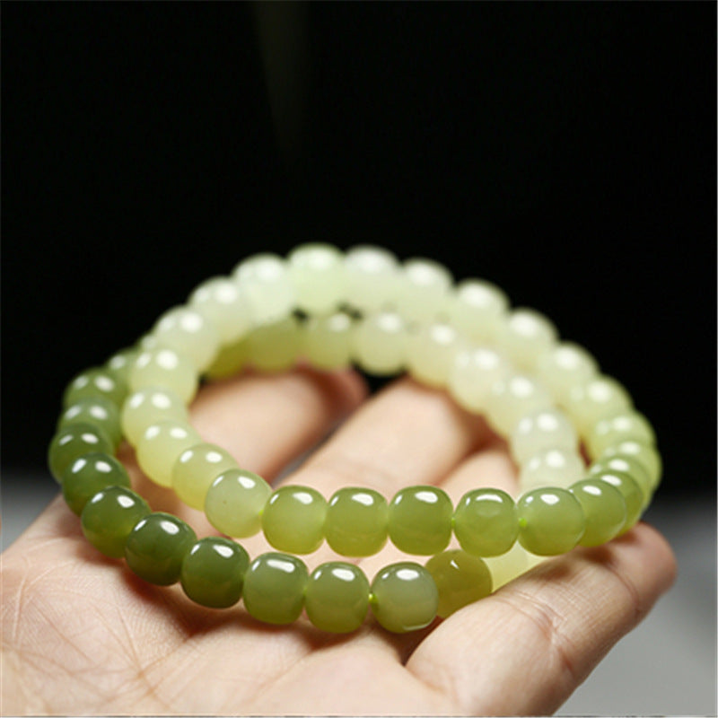 Pulsera de jade de Hotan Pulsera de cuentas antiguas graduales de agua soleada