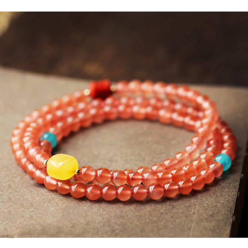 Natural Ice Floating South Red Agate Multi Circle Buddha Bead Handstring