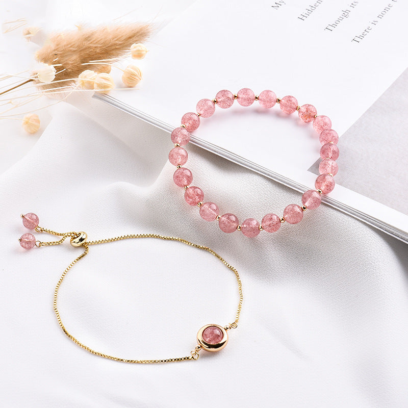 Bracelet en cristal de fraise naturel, Double anneau en cristal de glace, Design minoritaire