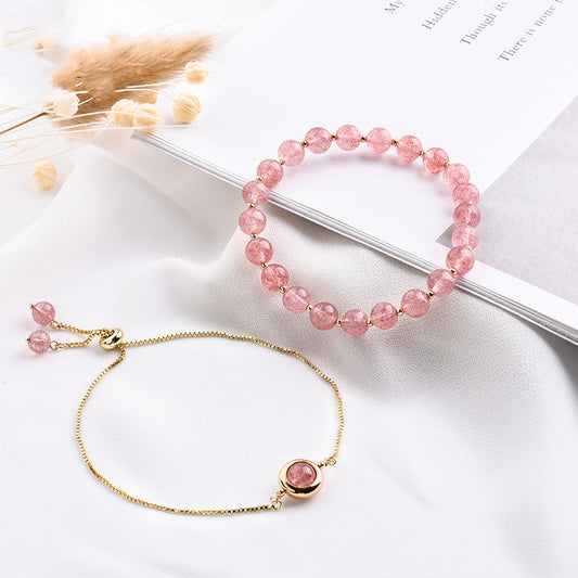 Natural Strawberry Crystal Bracelet Ice Crystal Double Ring ins Minority Design