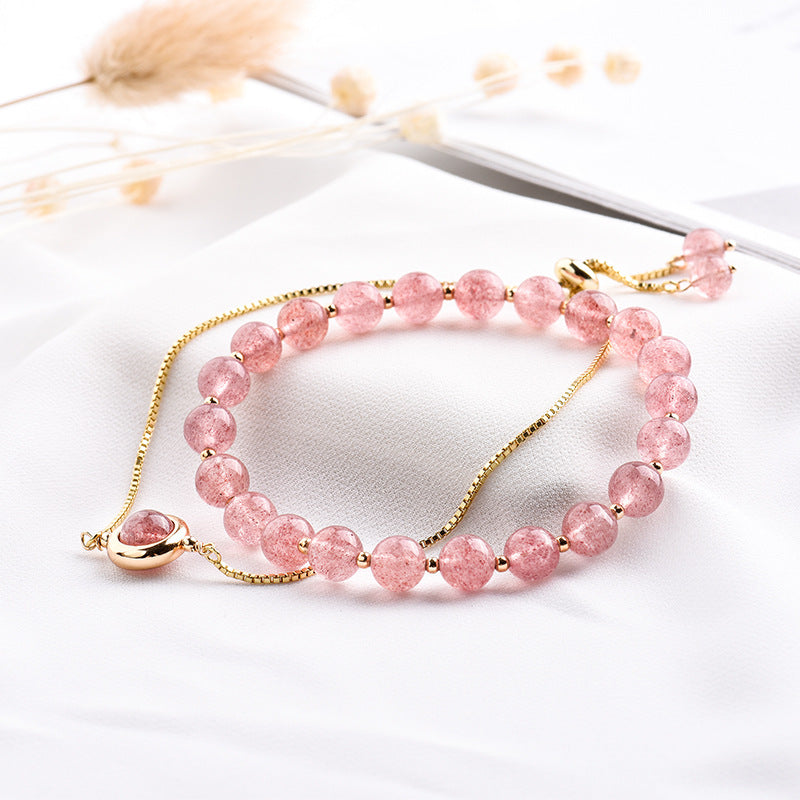 Bracelet en cristal de fraise naturel, Double anneau en cristal de glace, Design minoritaire