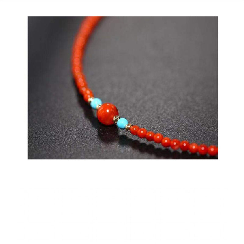 Pulsera de piedra preciosa de ágata roja del sur natural con baño de oro de 14 quilates y turquesa