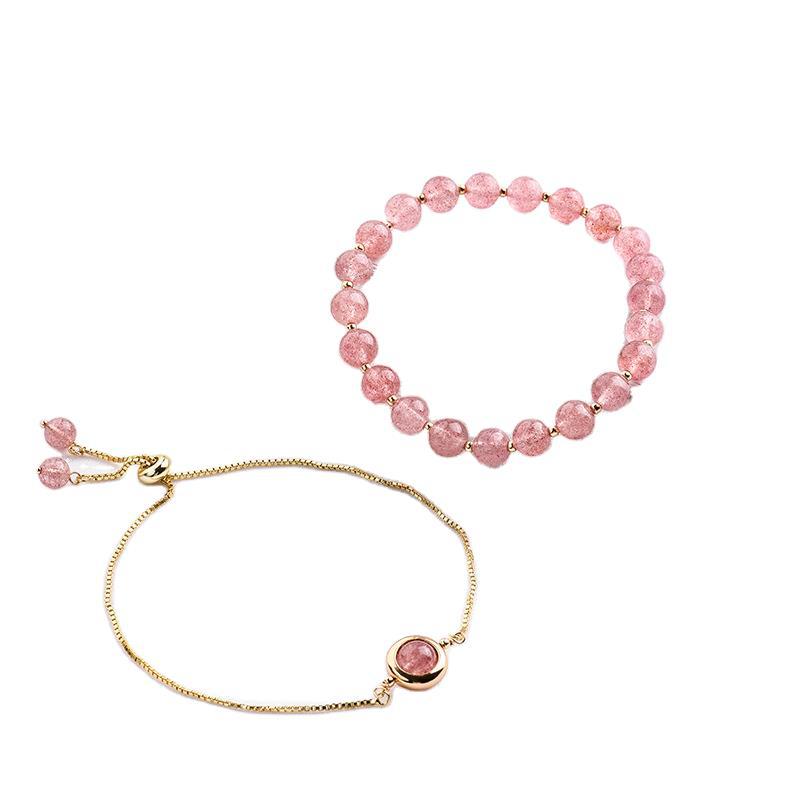 Bracelet en cristal de fraise naturel, Double anneau en cristal de glace, Design minoritaire