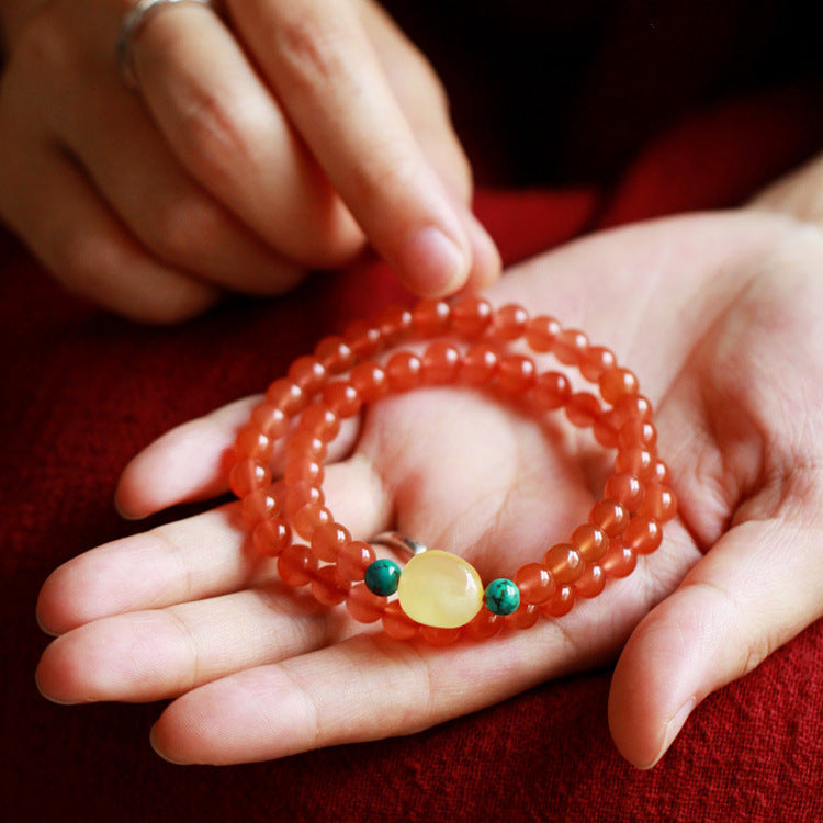 Handmade Liangshan South Red Agate Buddha Bead Bracelet Honey Wax Turquoise Accessories Bracelet