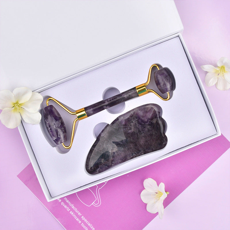 [DF]Jade roller amethyst roller scraping set amethyst finger scraping plate amethyst double-headed roller.