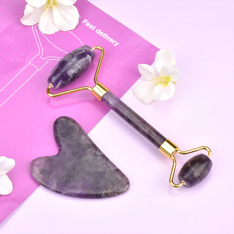 [DF]Jade roller amethyst roller scraping set amethyst finger scraping plate amethyst double-headed roller.