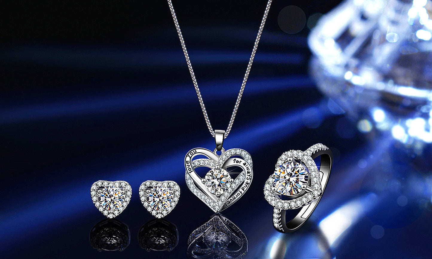 Moissanite Jewellery Set(1Necklace, 1 pair of Earrings, 1 ring)