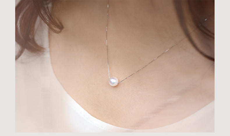 8.5-9mm bright sea Pearl pendant s925 silver clavicle chain