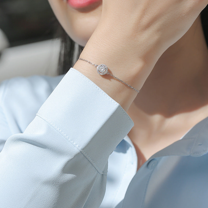 Bracelet S925 silver inlaid moissanite round bag bracelet simple temperament gift silver jewelry