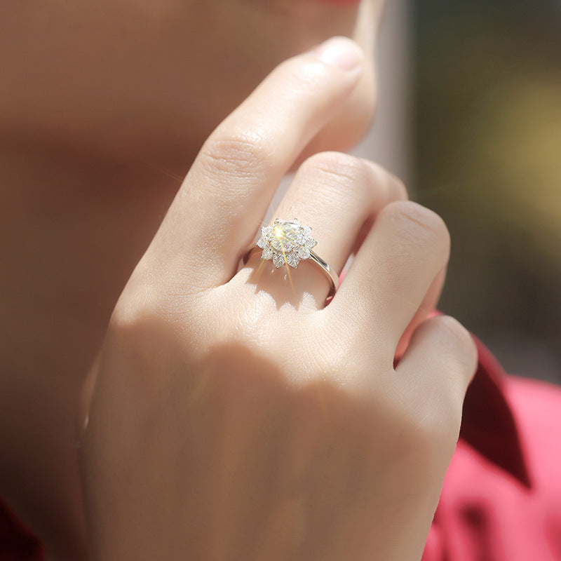 Anillo de plata S925 con piedra Mosan y corazón abierto para mujer, joyería de moda