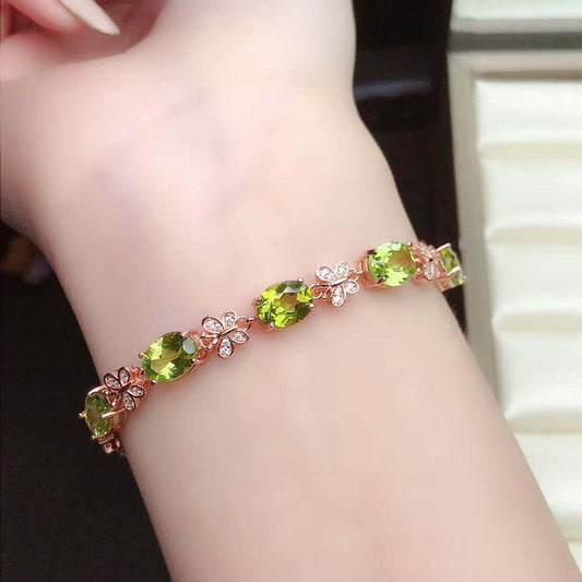 Natural peridot 925 silver inlaid bracelet