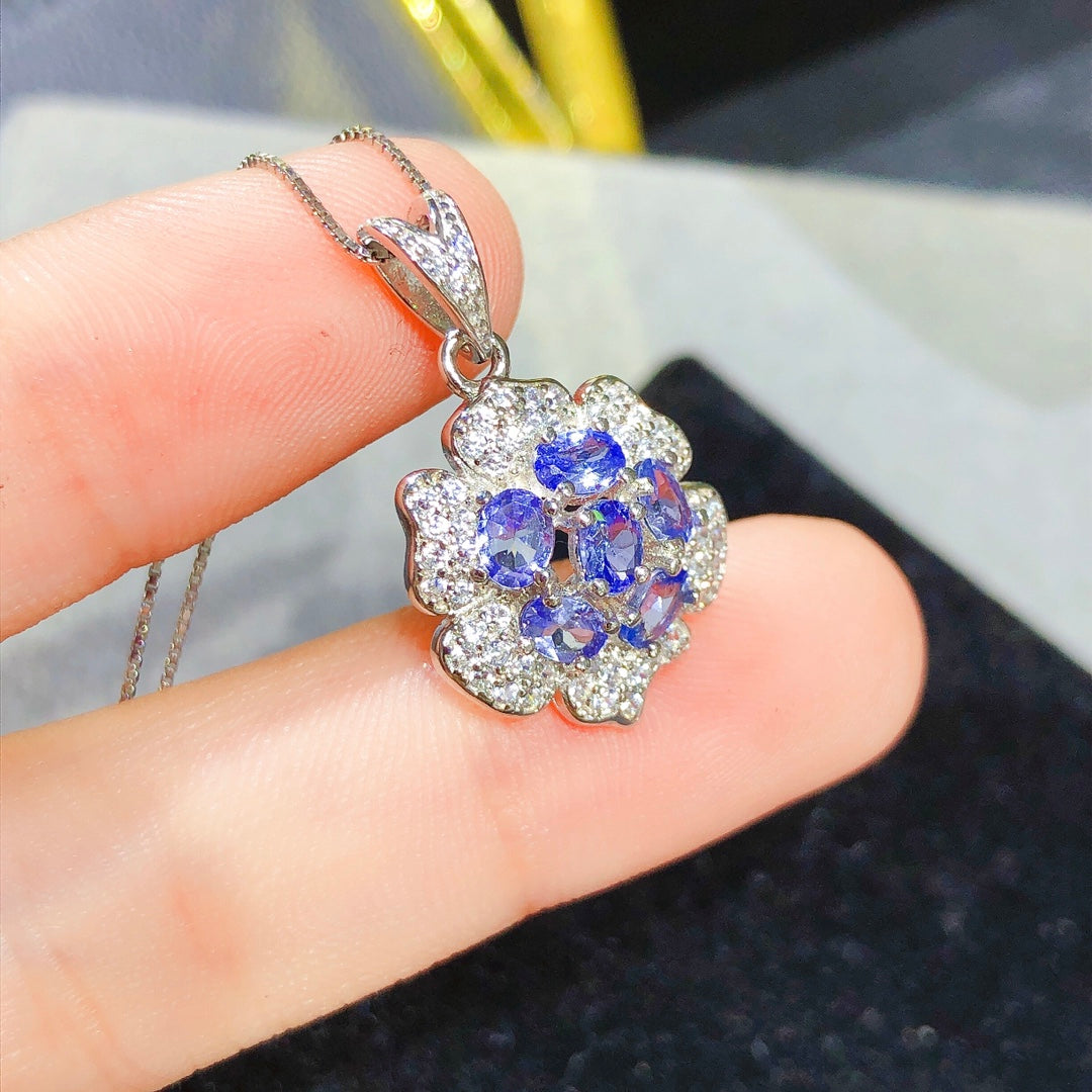 [DF] Collier pendentif unique en or 18 carats avec pierre précieuse tanzanite pour femme