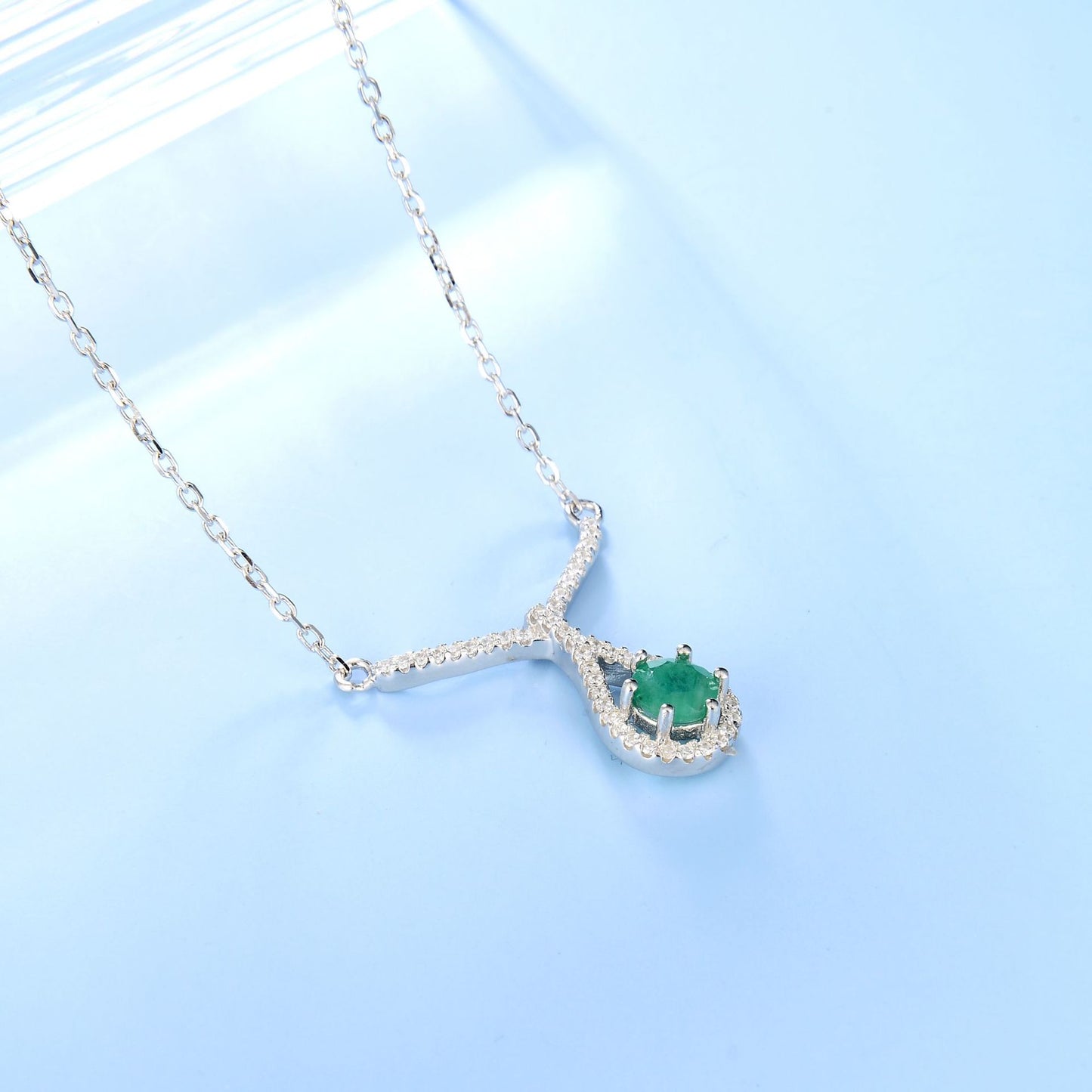 Sterling Silver Green Agate Necklace Pendant S925 Silver Natural Color Treasure Women's Pendant