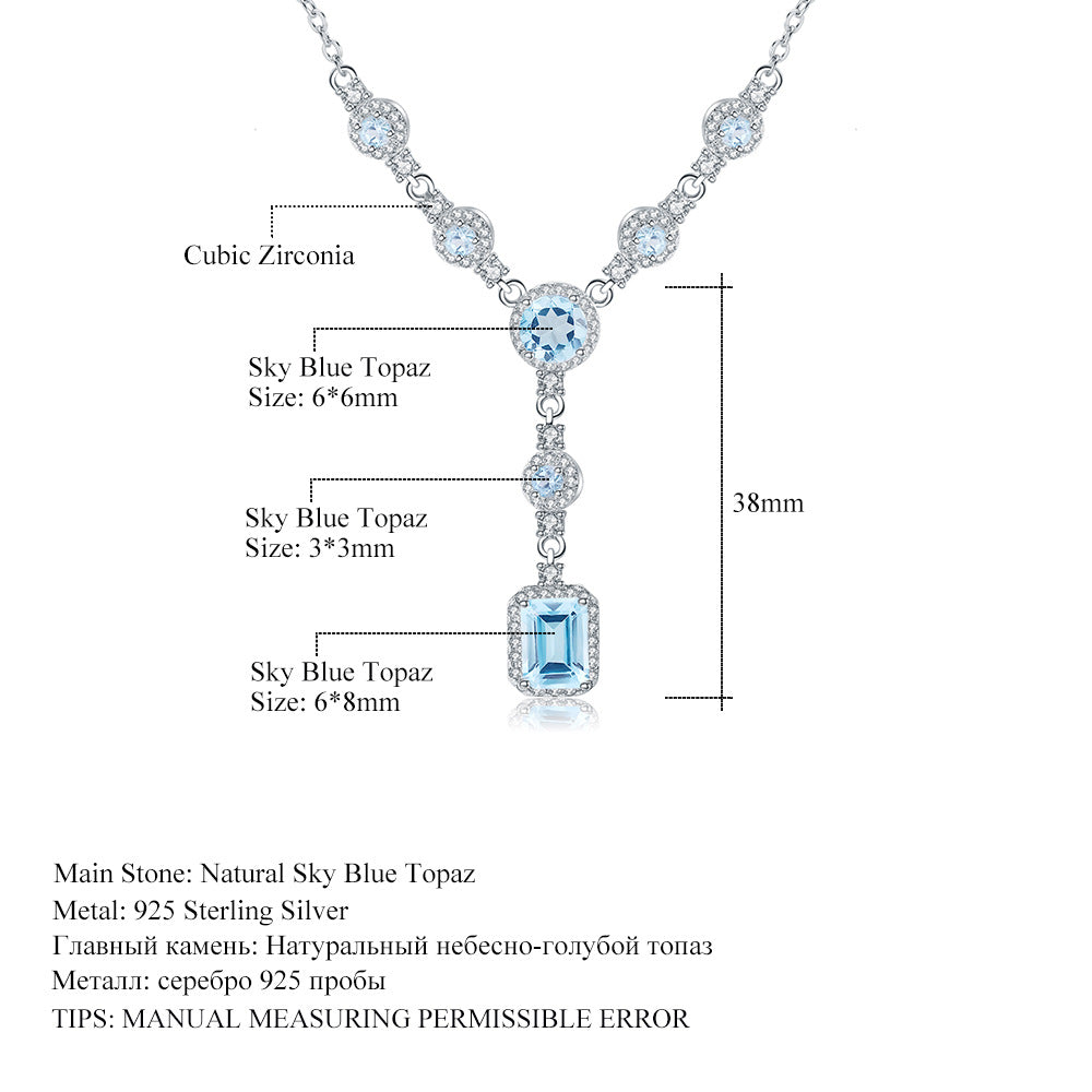 High end luxury jewelry, natural gemstone necklace s925 silver inlaid natural topaz necklace pendant