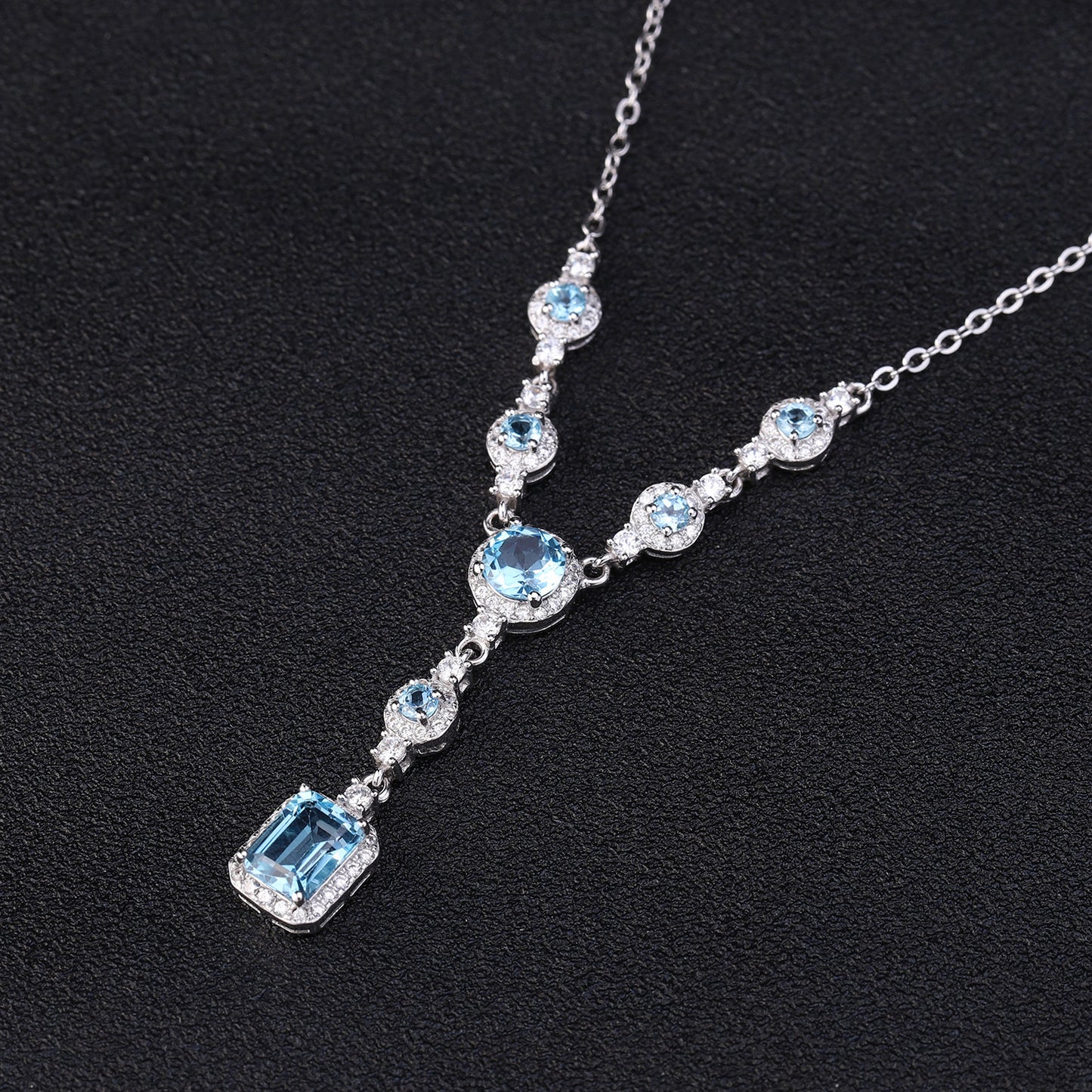 High end luxury jewelry, natural gemstone necklace s925 silver inlaid natural topaz necklace pendant