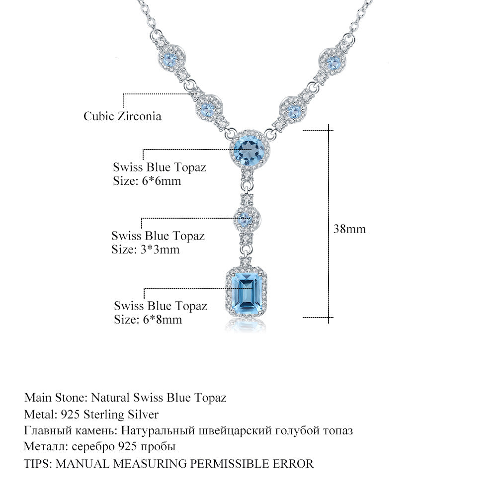 High end luxury jewelry, natural gemstone necklace s925 silver inlaid natural topaz necklace pendant