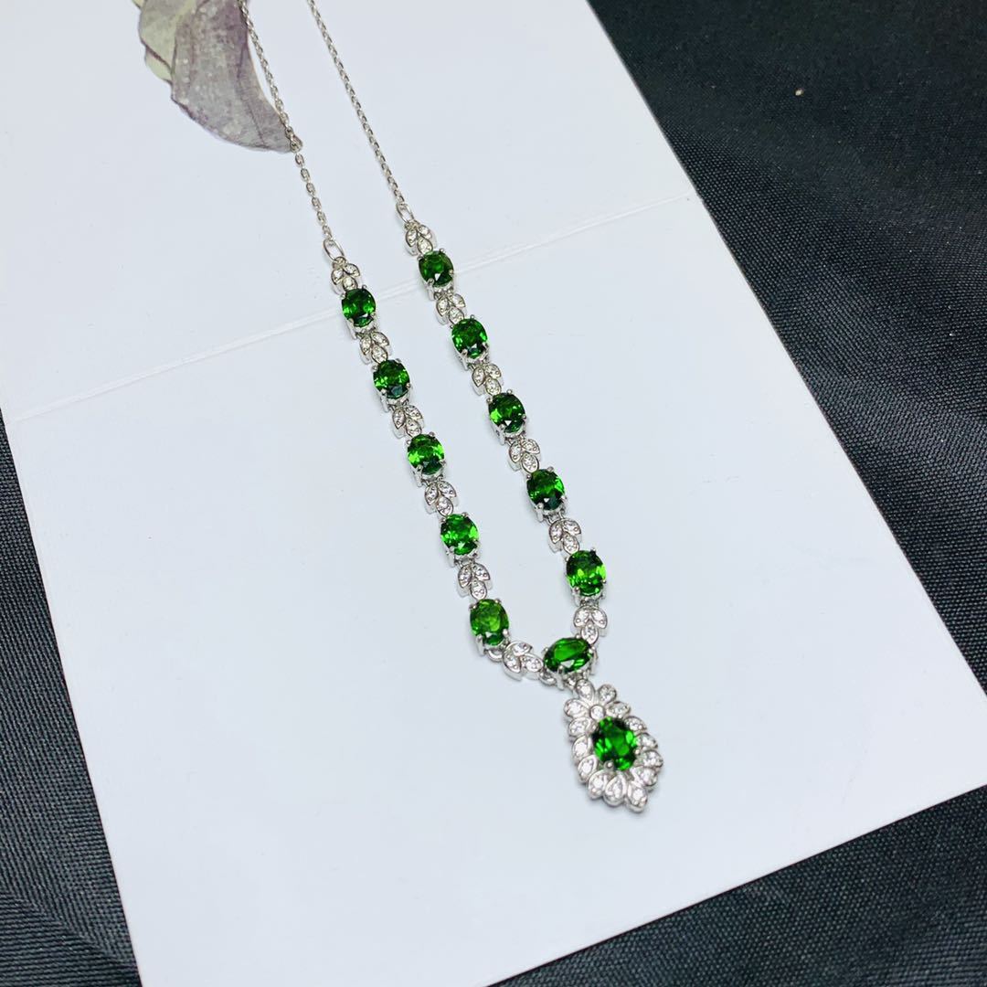 Natural diopside clavicle Chain 925 silver pendant necklace