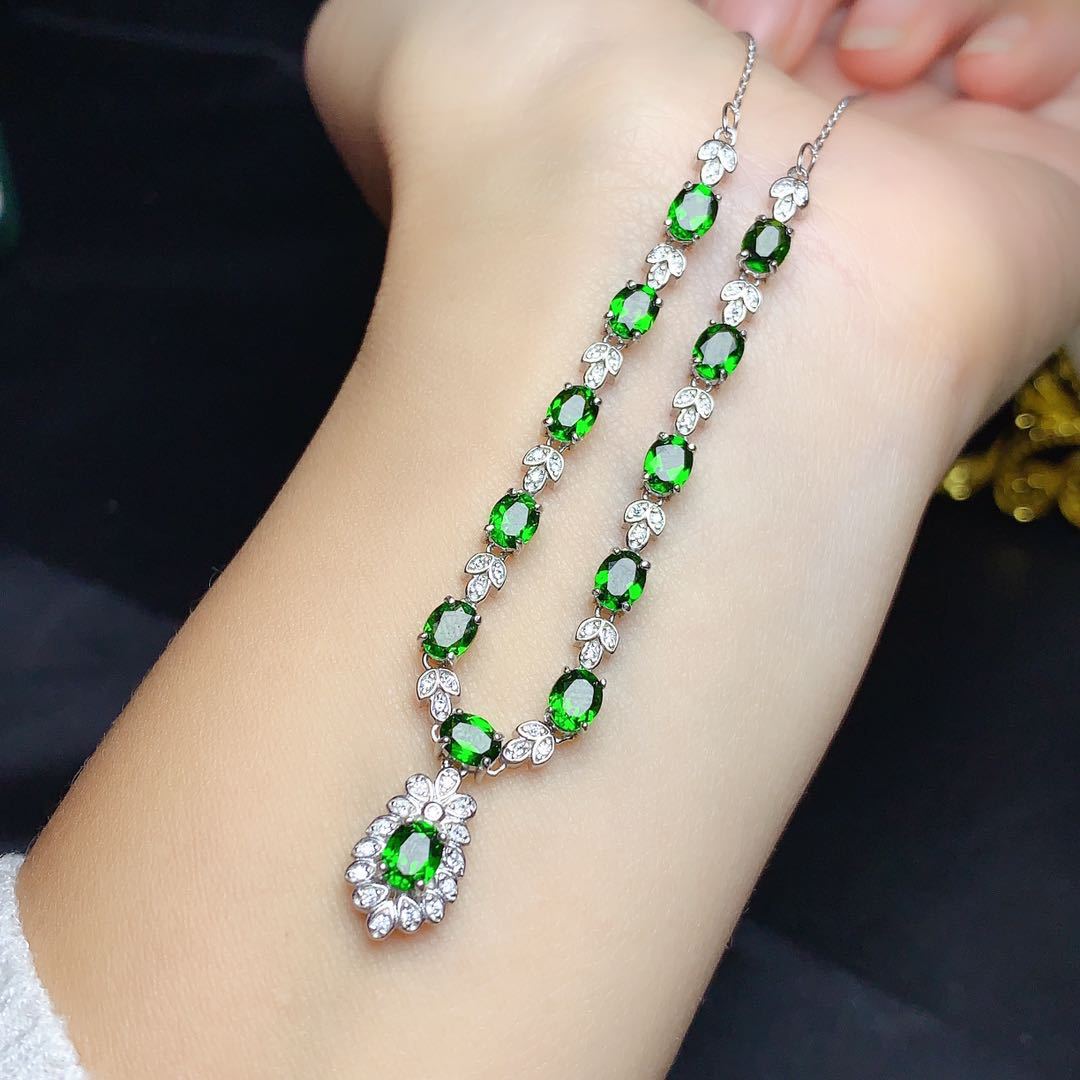 Collier pendentif en argent 925, chaîne de clavicule diopside naturelle