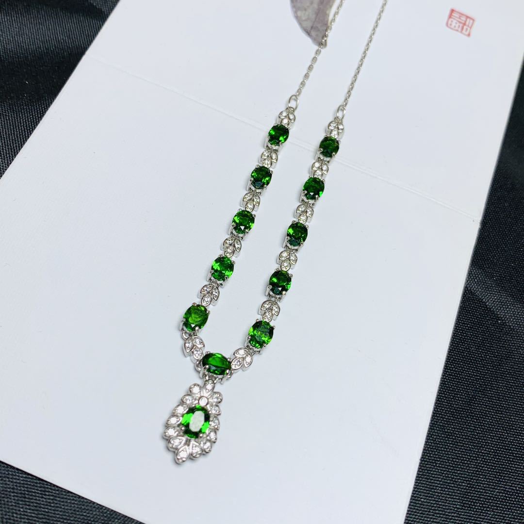 Natural diopside clavicle Chain 925 silver pendant necklace