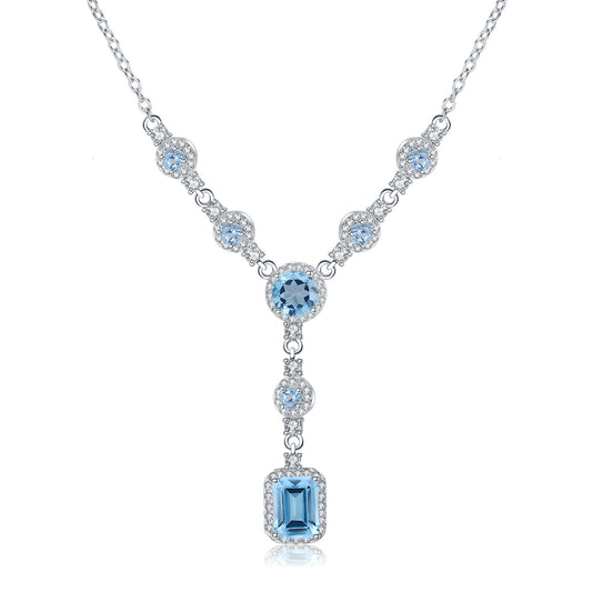 High end luxury jewelry, natural gemstone necklace s925 silver inlaid natural topaz necklace pendant