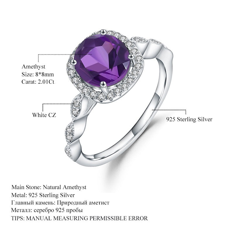 Fashion personality inlaid with natural gemstone amethyst s925 silver ring