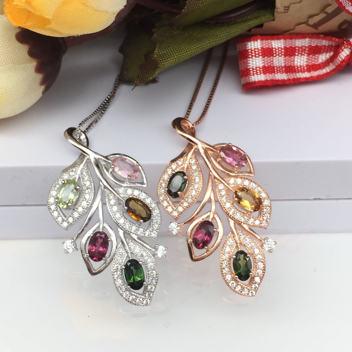 925 silver leaf jewelry tourmaline jewelry two sets