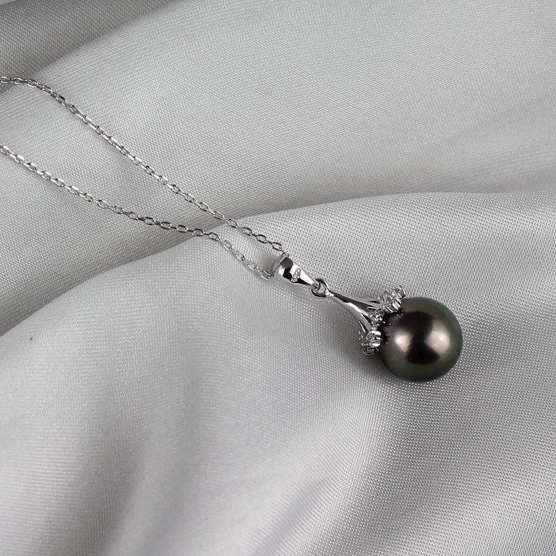 Sea Water Black Pearl s925 Silver pendant with silver necklace