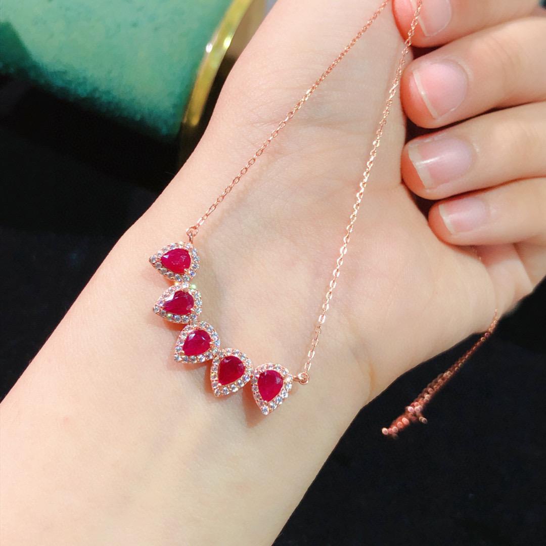 [DF]Collier Rouge Rubis en Argent Pur S925 Un Cadeau d'Anniversaire Sophistiqué et Personnalisé