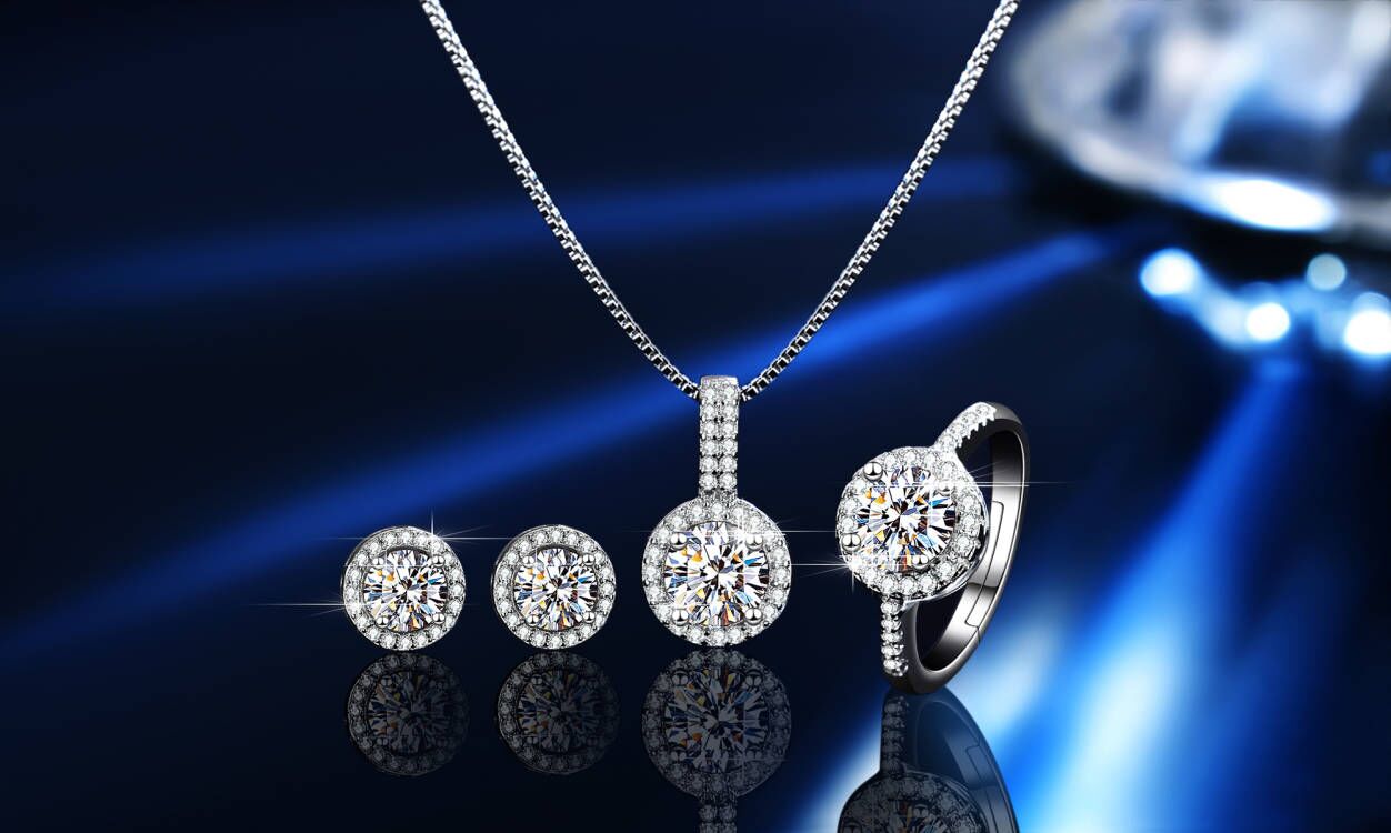 Moissanite Jewellery Set(1Necklace, 1 pair of Earrings, 1 ring)